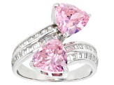 Pink And White Cubic Zirconia Rhodium Over Sterling Silver Ring 6.65ctw