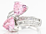 Pink And White Cubic Zirconia Rhodium Over Sterling Silver Ring 6.65ctw