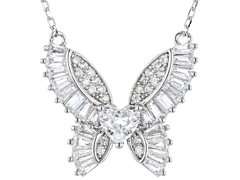 White Cubic Zirconia Rhodium Over Sterling Silver Butterfly Necklace 2.03ctw
