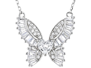 White Cubic Zirconia Rhodium Over Sterling Silver Butterfly Necklace 2.03ctw