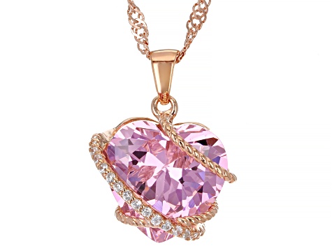 Pink And White Cubic Zirconia 18k Rose Gold Over Sterling Silver Heart ...