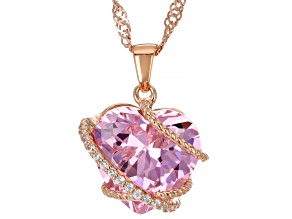 Pink And White Cubic Zirconia 18k Rose Gold Over Sterling Silver Heart Pendant With Chain 8.83ctw