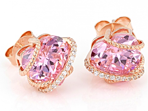 Pink And White Cubic Zirconia 18k Rose Gold Over Sterling Silver Heart Earrings 9.90ctw