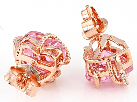 Pink And White Cubic Zirconia 18k Rose Gold Over Sterling Silver Heart Earrings 9.90ctw