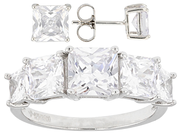 White Cubic Zirconia Platinum Over Sterling Silver Ring And