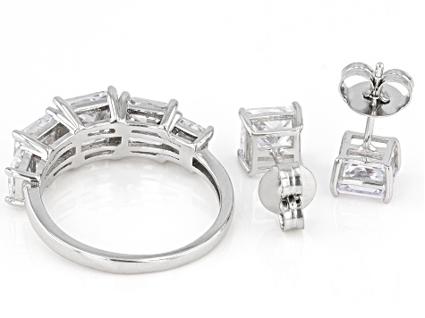 White Cubic Zirconia Platinum Over Sterling Silver Ring And Earrings Set 7.65ctw