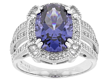 Picture of Blue And White Cubic Zirconia Rhodium Over Sterling Silver Ring 7.41ctw