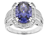 Blue And White Cubic Zirconia Rhodium Over Sterling Silver Ring 7.41ctw