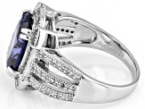 Blue And White Cubic Zirconia Rhodium Over Sterling Silver Ring 7.41ctw