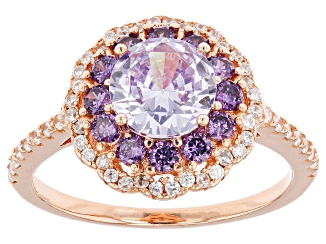 Lavender, Purple And White Cubic Zirconia 18k Rose Gold Over Sterling Silver Ring 3.10ctw
