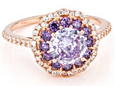 Lavender, Purple And White Cubic Zirconia 18k Rose Gold Over Sterling Silver Ring 3.10ctw