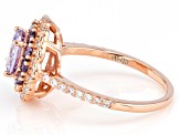 Lavender, Purple And White Cubic Zirconia 18k Rose Gold Over Sterling Silver Ring 3.10ctw