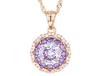 Picture of Lavender, Purple, & White Cubic Zirconia 18k Rose Gold Over Sterling Silver Pendant 2.91ctw