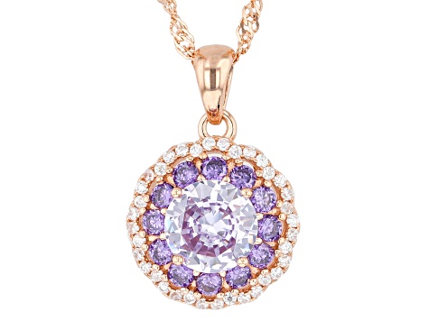 Lavender, Purple, & White Cubic Zirconia 18k Rose Gold Over Sterling Silver Pendant 2.91ctw