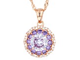 Lavender, Purple, & White Cubic Zirconia 18k Rose Gold Over Sterling Silver Pendant 2.91ctw