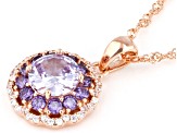 Lavender, Purple, & White Cubic Zirconia 18k Rose Gold Over Sterling Silver Pendant 2.91ctw