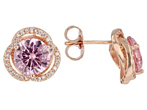 Pink And White Diamond Simulants 18k Rose Gold Over Sterling Silver Earrings 6.45ctw