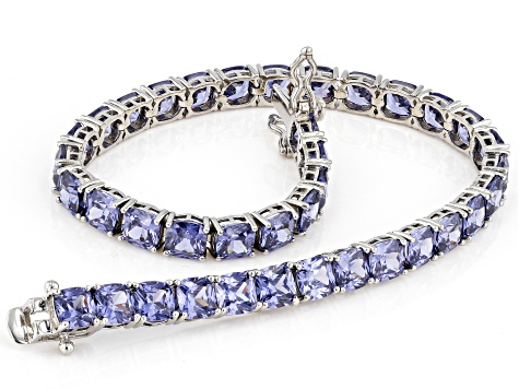 Blue Cubic Zirconia Platinum Over Sterling Silver Bracelet