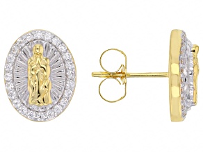 White Cubic Zirconia 18k Yellow Gold And Rhodium Over Silver Virgin Mary Earrings 0.58ctw