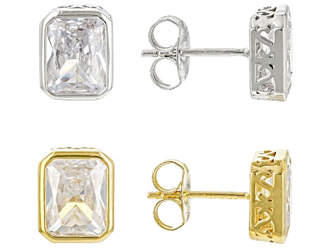 White Cubic Zirconia Rhodium And 18k Yellow Gold Over Sterling Silver Stud Set 8.84ctw