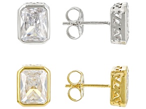 White Cubic Zirconia Rhodium And 18k Yellow Gold Over Sterling Silver Stud Set 8.84ctw