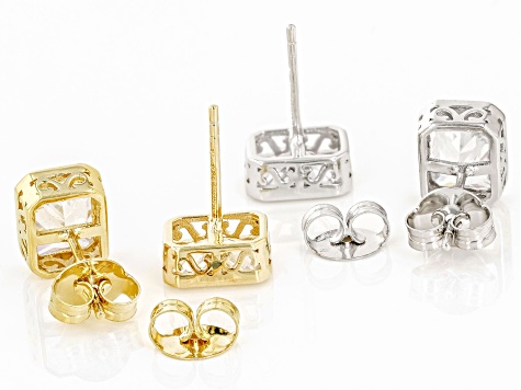 White Cubic Zirconia Rhodium And 18k Yellow Gold Over Sterling Silver Stud Set 8.84ctw