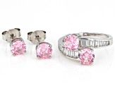 Pink And White Cubic Zirconia Platinum Over Sterling Silver Jewelry Set 6.17ctw
