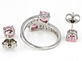 Pink And White Cubic Zirconia Platinum Over Sterling Silver Jewelry Set 6.17ctw