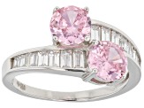 Pink And White Cubic Zirconia Platinum Over Sterling Silver Jewelry Set 6.17ctw