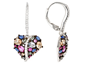 Multi-Gemstone Simulants Rhodium Over Sterling Silver Earrings 3.38ctw