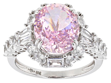 Picture of Pink And White Cubic Zirconia Rhodium Over Sterling Silver Fire Cut Ring