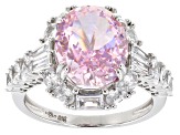 Pink And White Cubic Zirconia Rhodium Over Sterling Silver Fire Cut Ring