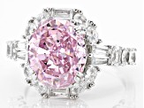 Pink And White Cubic Zirconia Rhodium Over Sterling Silver Fire Cut Ring