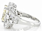 Canary And White Cubic Zirconia Rhodium Over Sterling Silver Fire Cut Ring