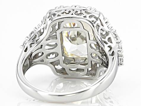 Canary And White Cubic Zirconia Rhodium Over Sterling Silver Fire Cut Ring