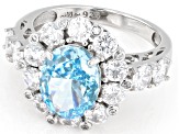 Blue And White Cubic Zirconia Rhodium Over Sterling Silver Fire Cut Ring 7.22ctw