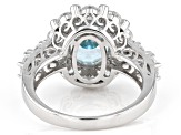 Blue And White Cubic Zirconia Rhodium Over Sterling Silver Fire Cut Ring 7.22ctw