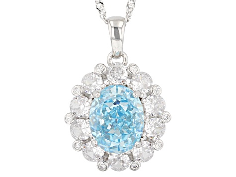 Blue And White Cubic Zirconia Rhodium Over Silver Fire Cut Pendant With ...