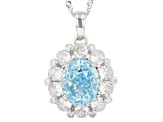 Blue And White Cubic Zirconia Rhodium Over Silver Fire Cut Pendant With Chain