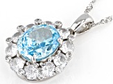 Blue And White Cubic Zirconia Rhodium Over Silver Fire Cut Pendant With Chain