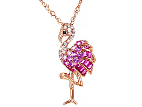 Multi-Gem Simulants 18K Rose Gold Over Sterling Silver Flamingo Pendant with Chain 1.35ctw