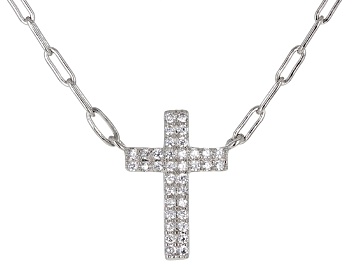 Picture of White Cubic Zirconia Platinum Over Sterling Silver Paperclip Cross Necklace 0.32ctw