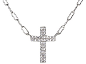 White Cubic Zirconia Platinum Over Sterling Silver Paperclip Cross Necklace 0.32ctw