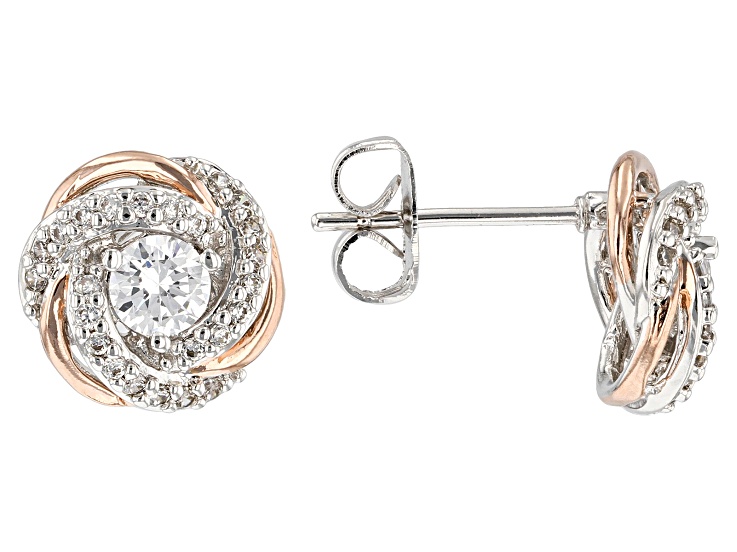 White Cubic Zirconia Rhodium And 18k Rose Gold Over Bronze