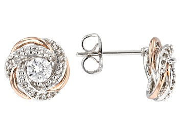 Picture of White Cubic Zirconia Rhodium And 18k Rose Gold Over Bronze Stud Earrings 1.17ctw
