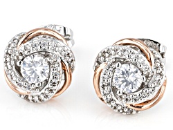 White Cubic Zirconia Rhodium And 18k Rose Gold Over Bronze Stud Earrings 1.17ctw