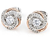 White Cubic Zirconia Rhodium And 18k Rose Gold Over Bronze Stud Earrings 1.17ctw