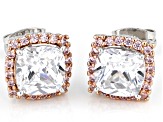 White And Pink Cubic Zirconia Rhodium Over Bronze Stud Earrings 5.77ctw
