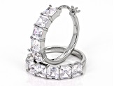 White Cubic Zirconia Platinum Over Sterling Silver Asscher Cut Hoops 5.85ctw