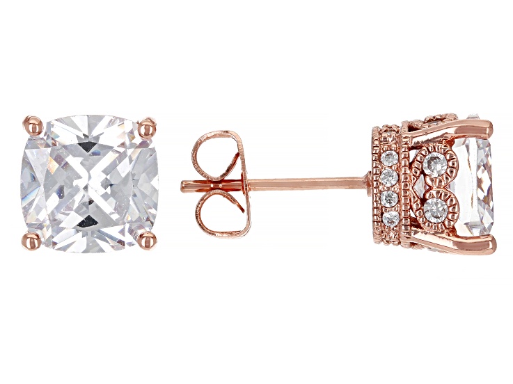 White Cubic Zirconia 14K Rose Gold Over Bronze Stud Earrings 7.84